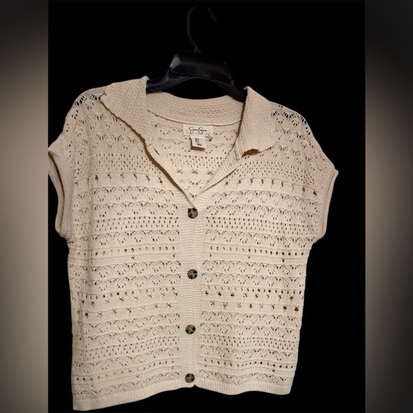 Cream Openwork Crochet Button-Up Top - Picture 2 of 8